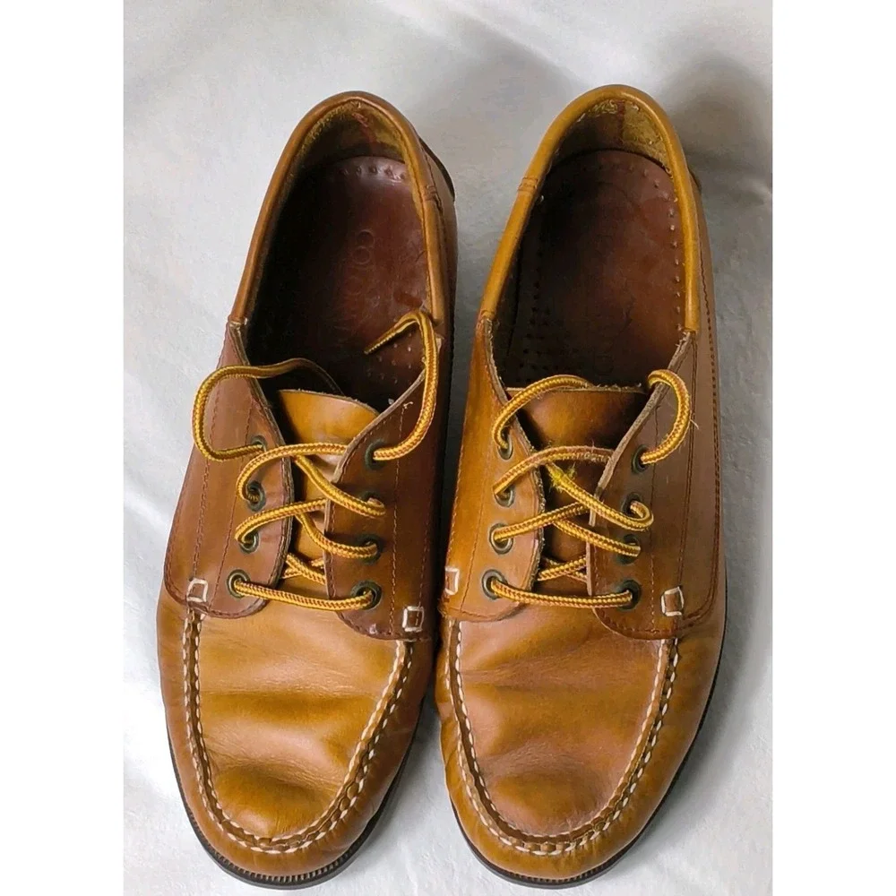 Vintage Colorado Brand Leather Handsewn 4-Eye Camp Moc Boat Shoes.
